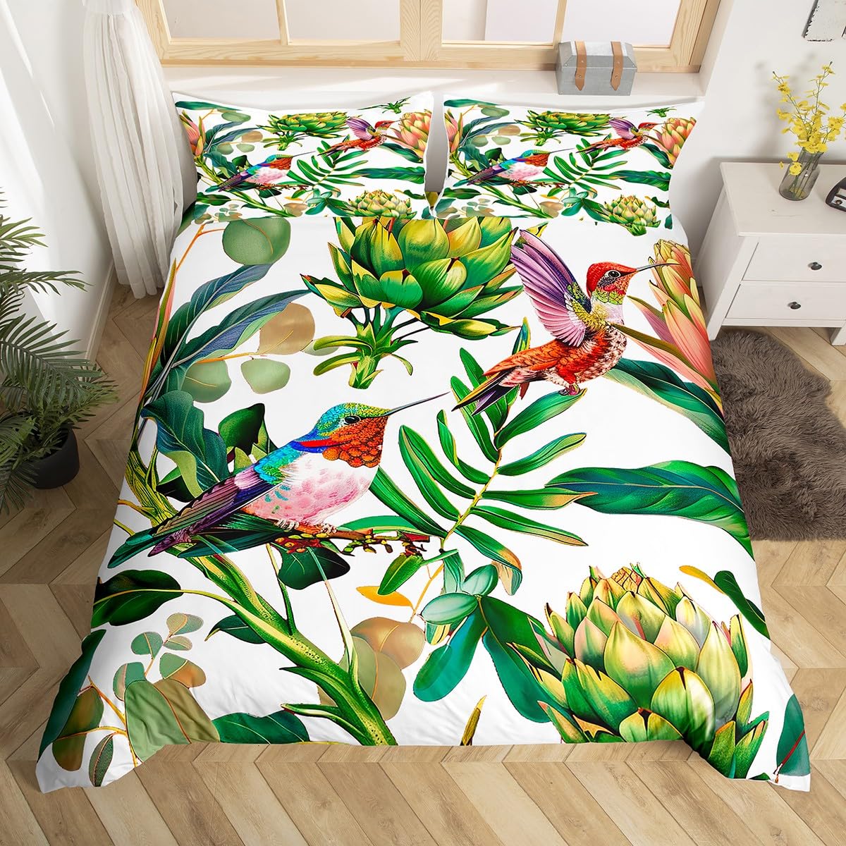 Juego de cama de colibrí, fund - Aesthetic Floral Duvet Cover reseña y precio